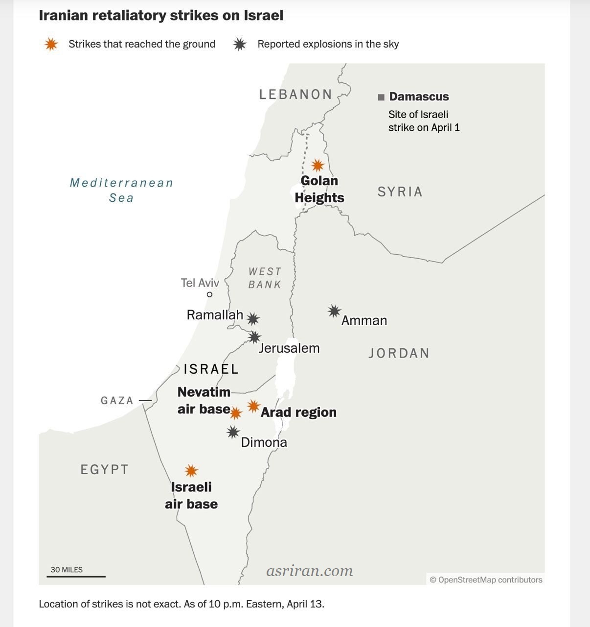 مناطقی از اسرائیل که مورد اصابت موشک قرار گرفتند (نقشه)