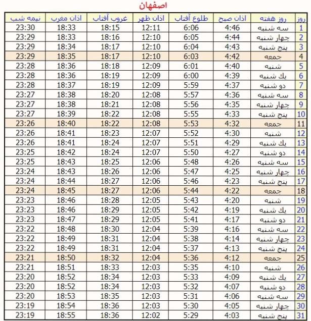 اوقات شرعی ماه رمضان ۱۴۰۲ در تهران (جدول)