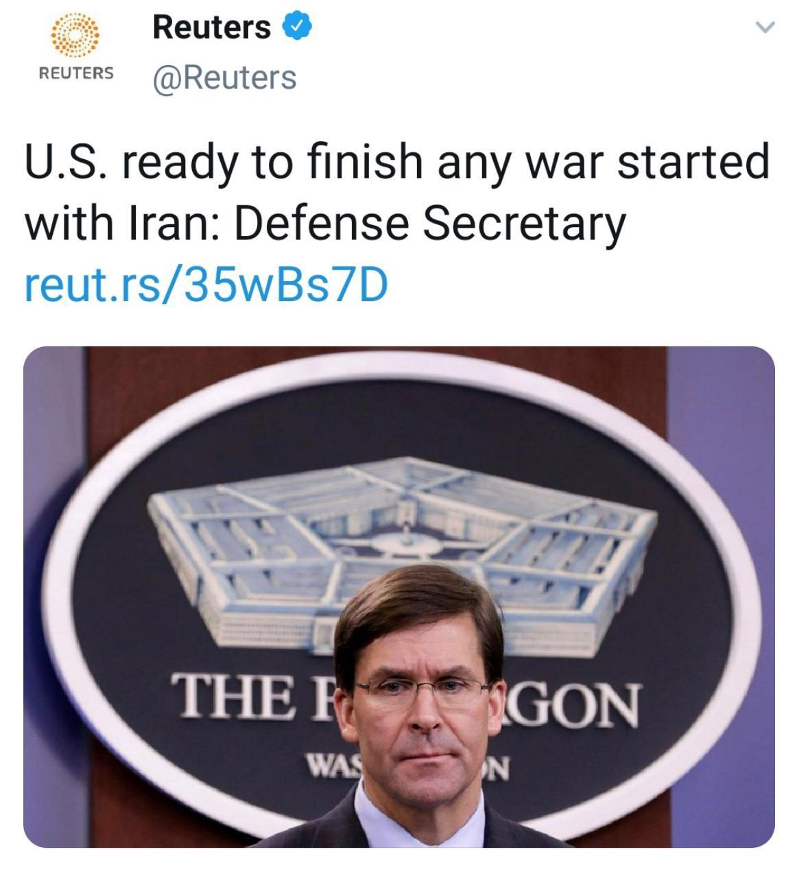 بیانیه مهم اسپر وزیر دفاع ايالات متحده: آمريكا آماده پایان هرگونه جنگی با ایران است.
