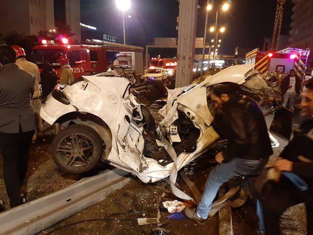 2 کشته و 3 مصدوم در تصادف بامدادی بزرگراه نیایش تهران (عکس)
