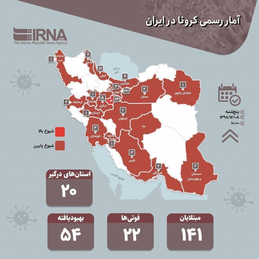 جدیدترین آمار رسمی کرونا در ایران تا صبح امروز/ شیوع تقریبی ویروس در تمامی استان های کشور!