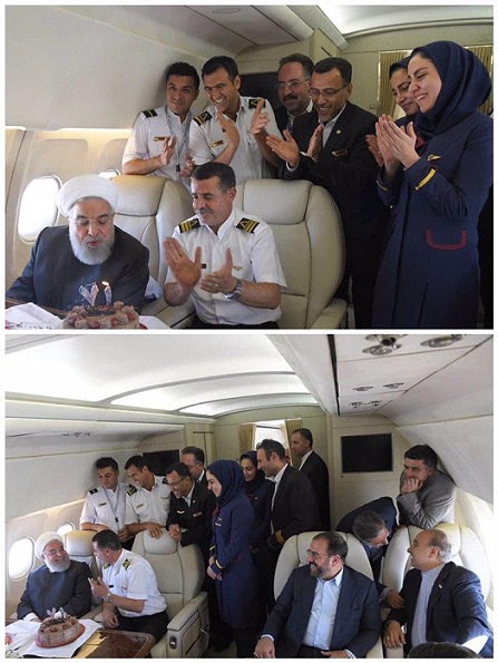 جشن تولد حسن روحانی در هواپیما(عکس)