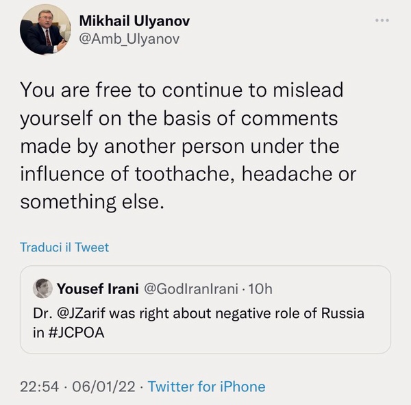 جنجال حمله توییتری اولیانوف به ظریف