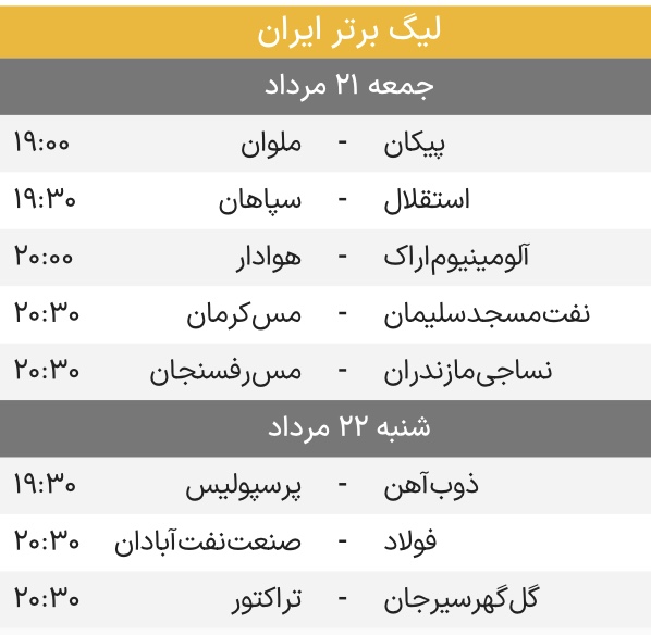 برنامه و ساعت ديدارهاى 'استقلال و پرسپوليس' در هفته اول ليگ برتر فوتبال