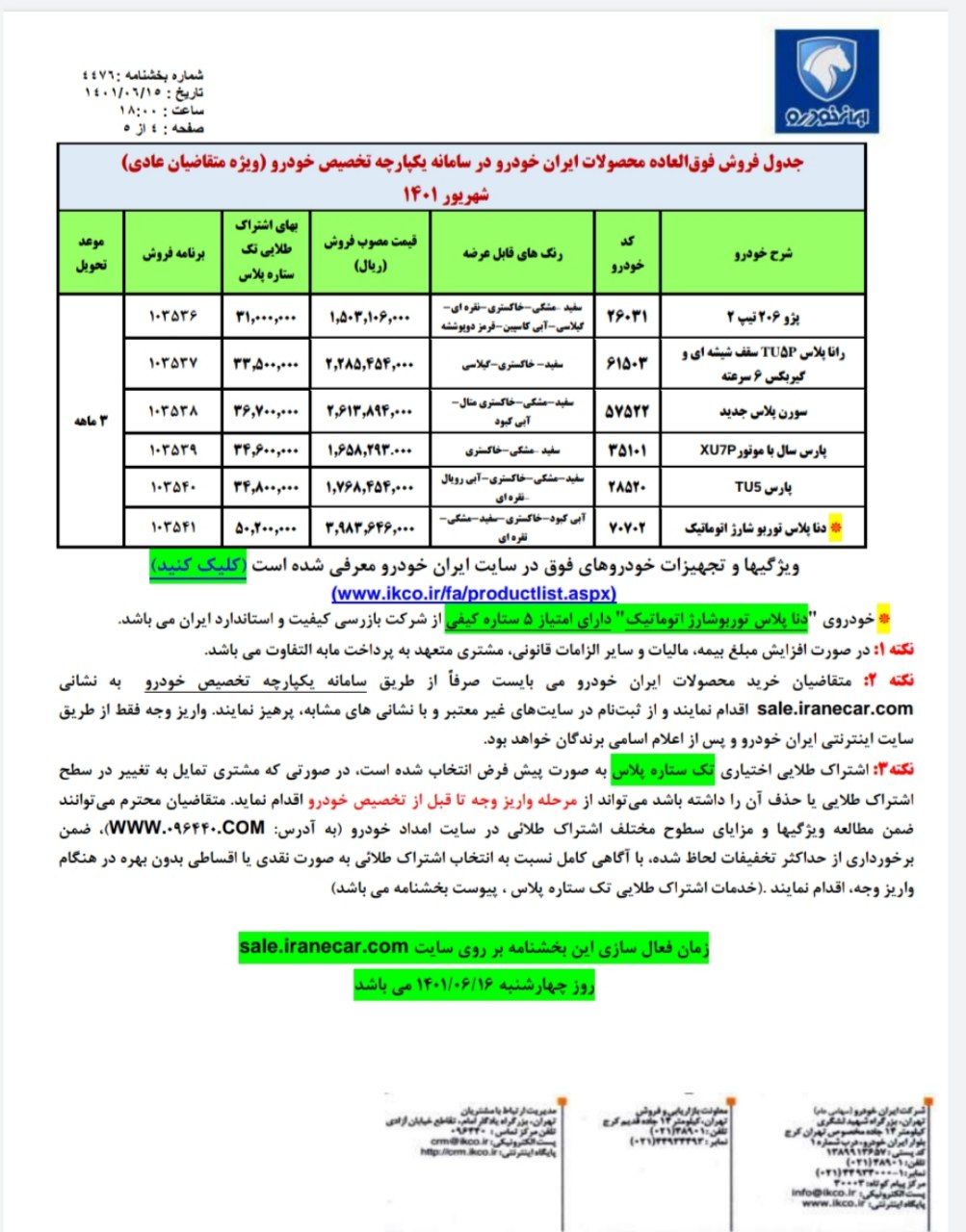 آغاز فروش فوق العاده ٦ محصول ايران خودرو با تحويل ٩٠ روزه +جزييات