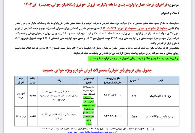 فراخوان ایران خودرو برای 4 محصول ویژه متقاضیان عادی و مادران (جزییات و بخشنامه)