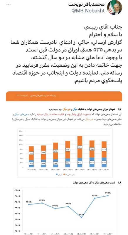 نوبخت خواستار مناظره تلویزیونی با دولت رئیسی شد