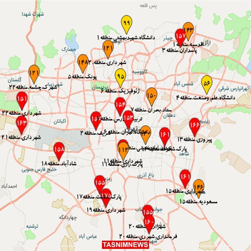 شاخص آلودگی هوای تهران امروز ۱۸ دی؛ این مناطق در وضعیت قرمز!