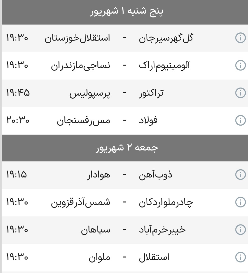 جدول لیگ برتر فوتبال ایران + برنامه و ساعت بازی های هفته دوم