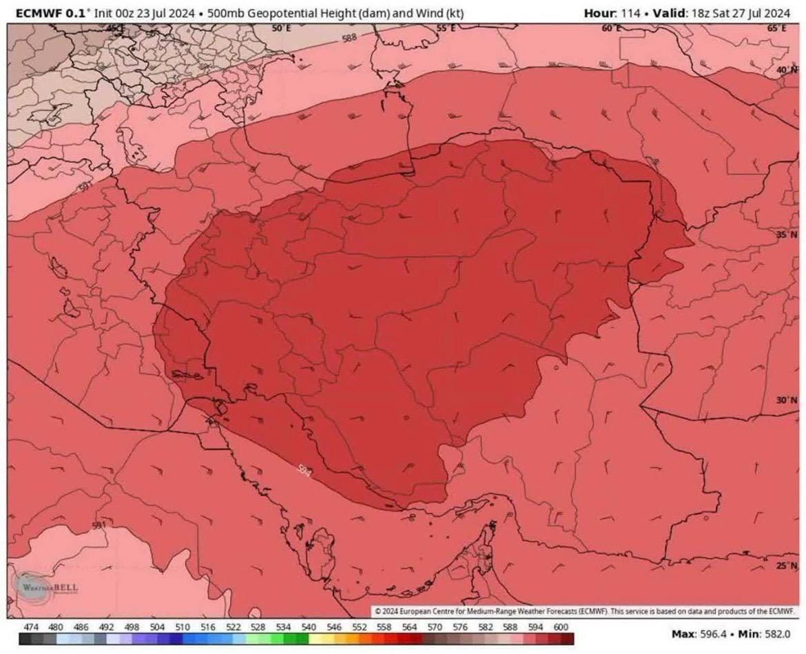 تصویر گنبد حرارتی بالای سر ایران (عکس)