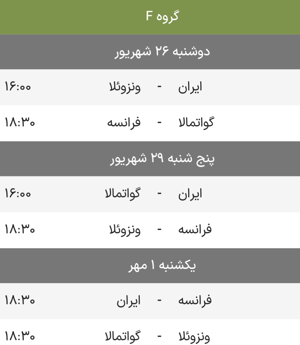 روز و ساعت بازی های تیم ملی ایران با گواتمالا، ونزوئلا و فرانسه در جام جهانی فوتسال