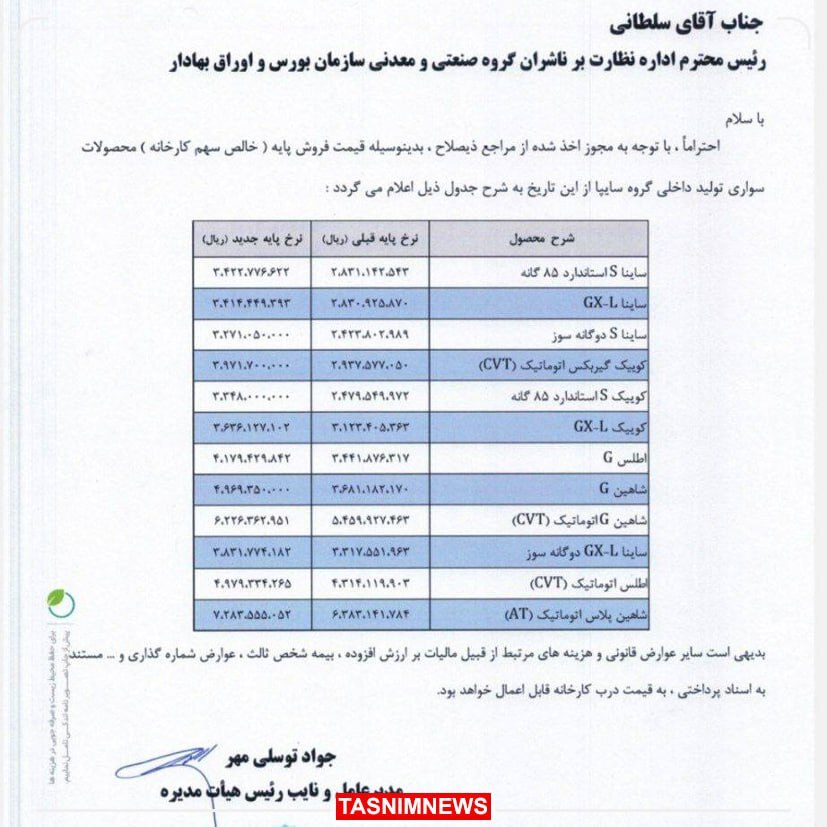 افزایش شبانه قیمت محصولات سایپا و ایران‌ خودرو + جدول و جزئیات