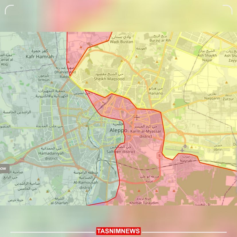 نقشه آخرین تحولات جنگ حلب و مواضع مخالفان و ارتش سوریه (تصویر)