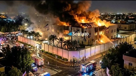 سفارت آمریکا در ریاض در آتش سوخت