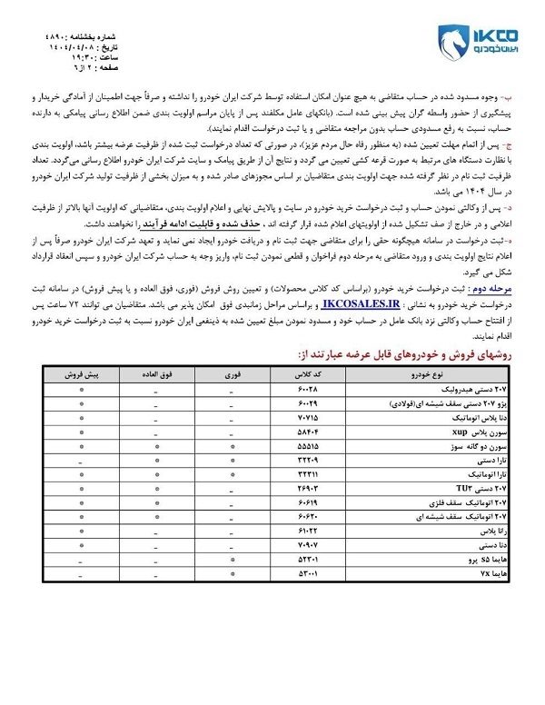 اطلاعیه جدید ایران‌خودرو برای فروش فوری ۶ محصول: از سمند سورن و تارا تا دنا و هایما + جزئیات و لینک