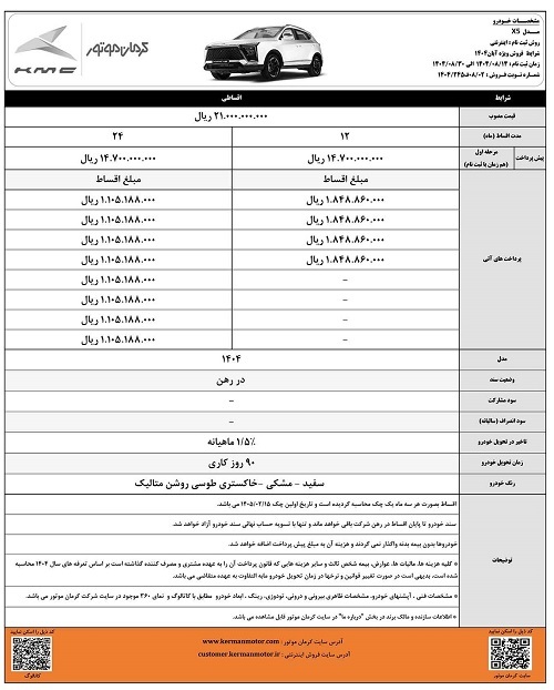 آغاز فروش اقساطی محصولات کرمان موتور (+جدول فروش و جزئیات) آغاز فروش اقساطی محصولات کرمان موتور (+جدول فروش و جزئیات)